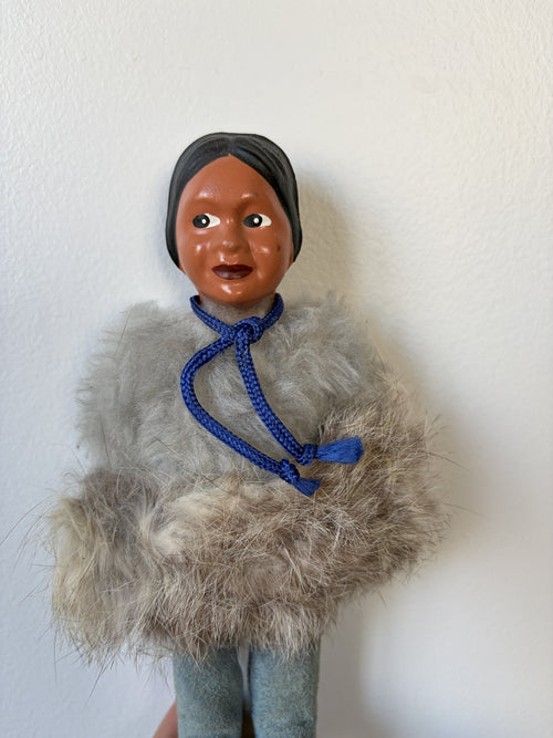 Vintage Inuit Porcelain Doll with Fur Coat 9”