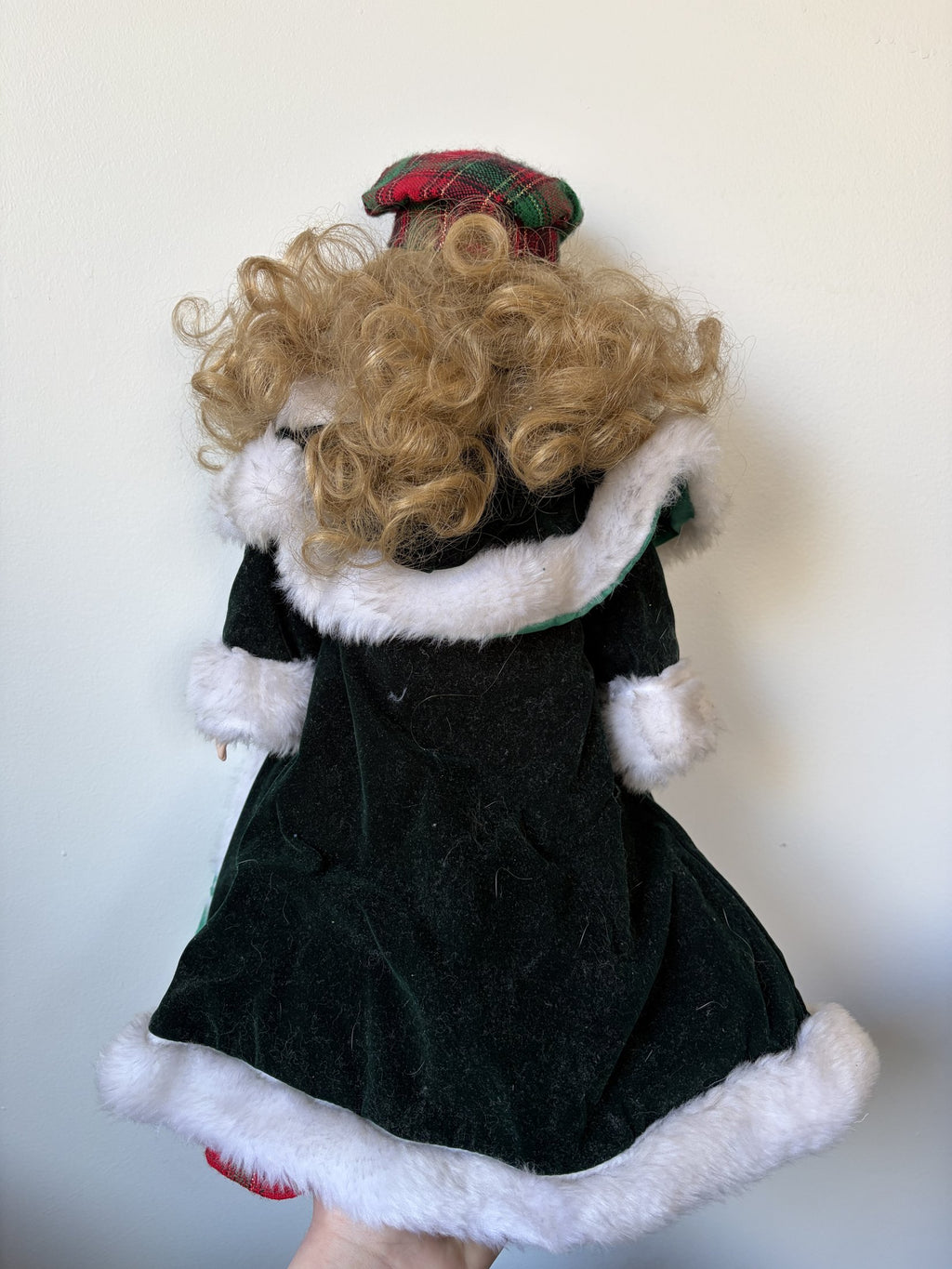Artisan Limited Edition Porcelain Doll in Green Plaid Christmas Outfit