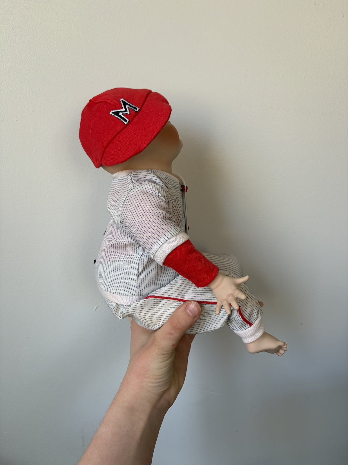 Porcelain Baseball Doll with Red Cap and Ball