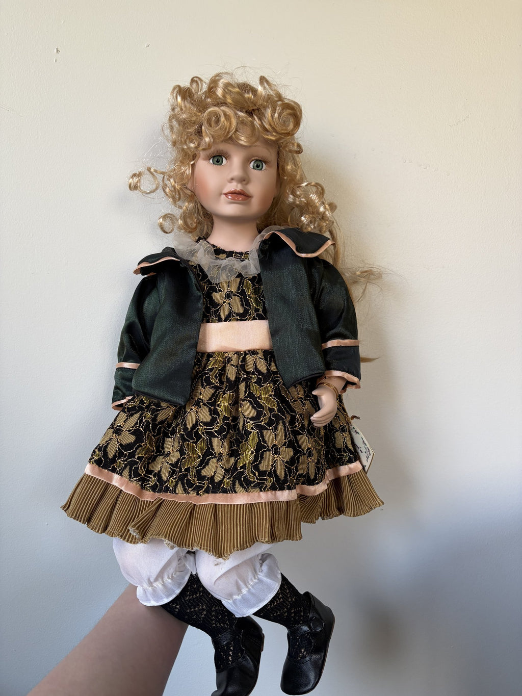 Lumi’n Art Porcelain Doll – Blonde Curls, Green Dress, 16 Inches