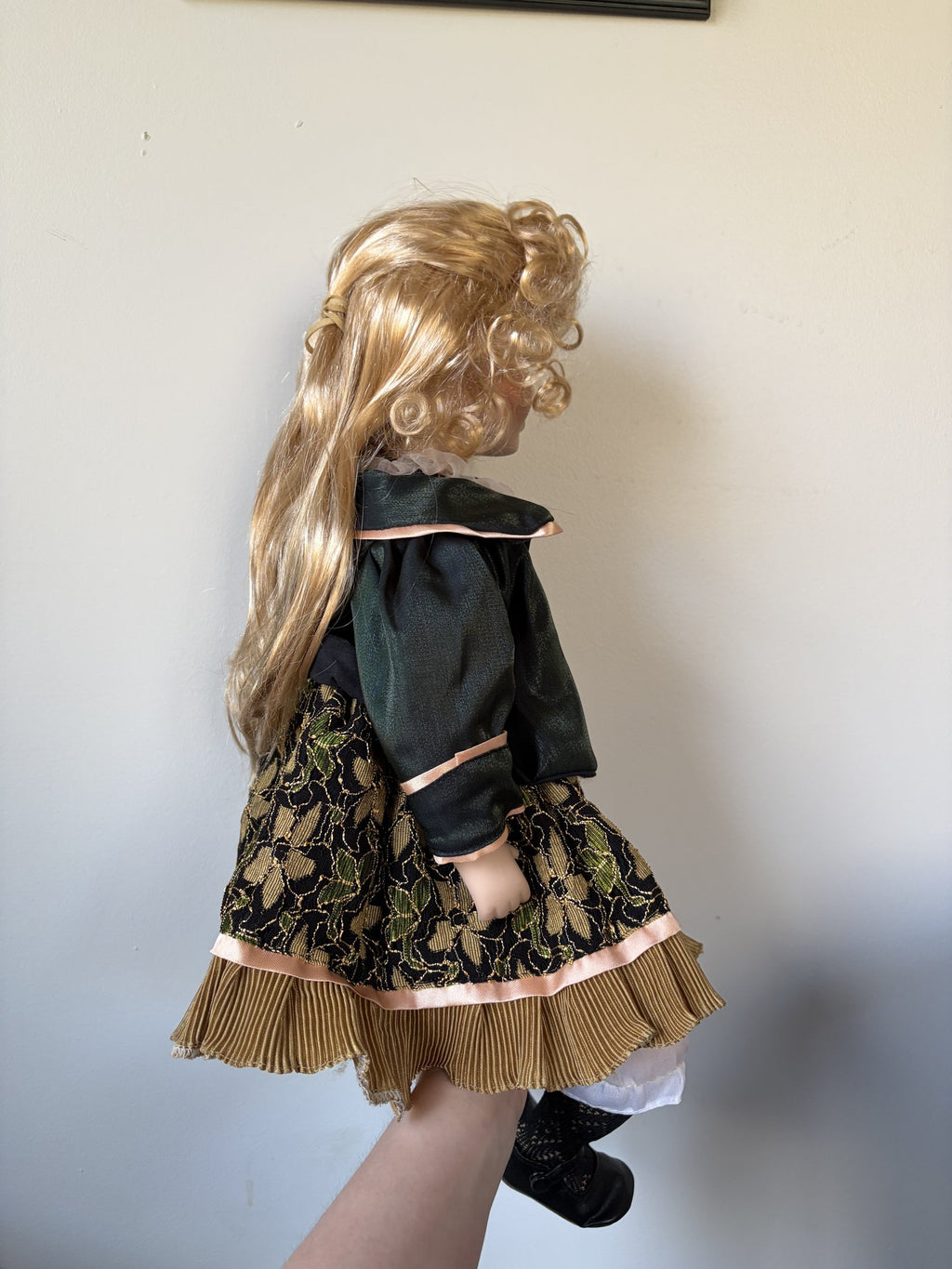 Lumi’n Art Porcelain Doll – Blonde Curls, Green Dress, 16 Inches