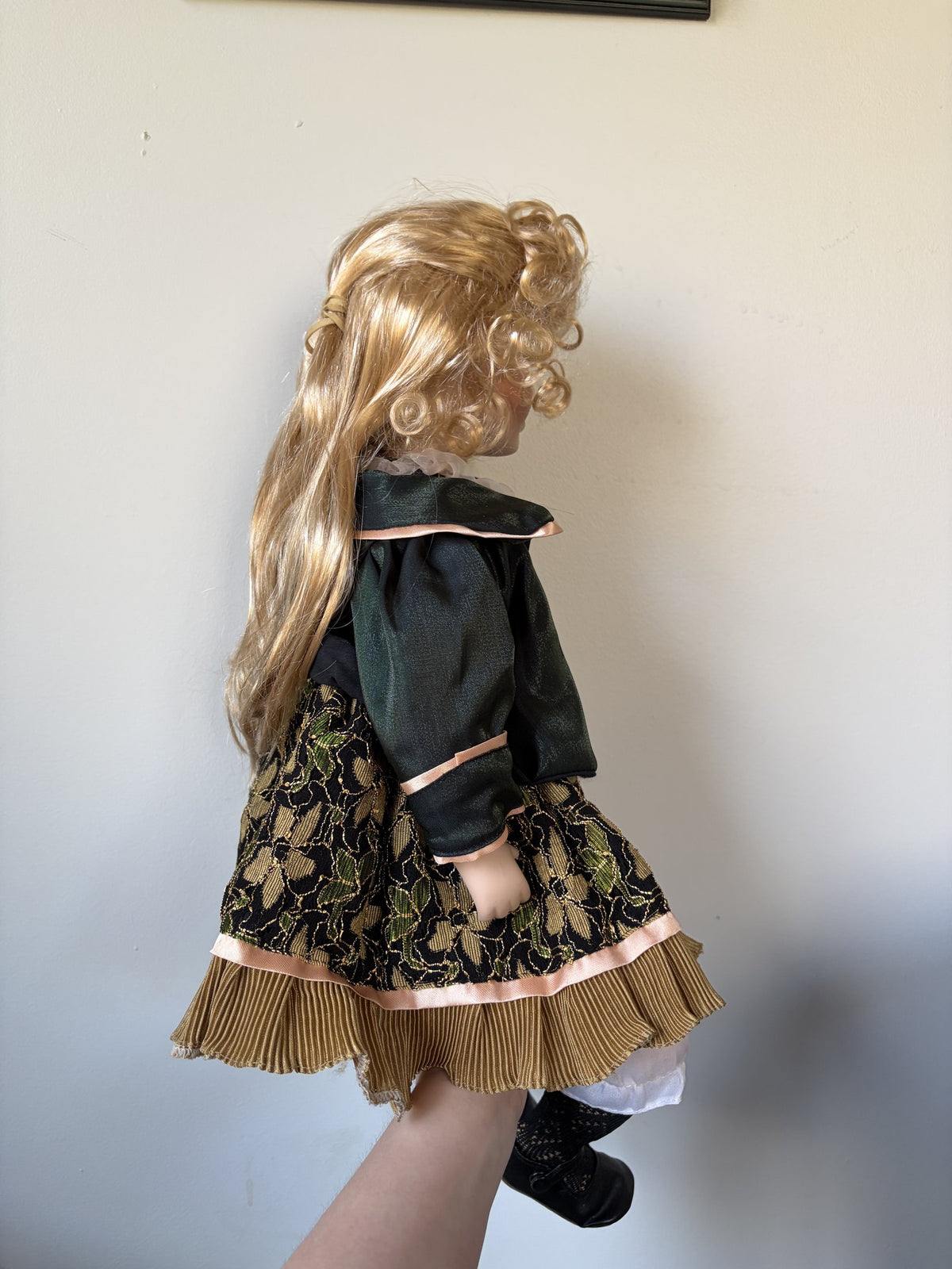 Lumi’n Art Porcelain Doll – Blonde Curls, Green Dress, 16 Inches