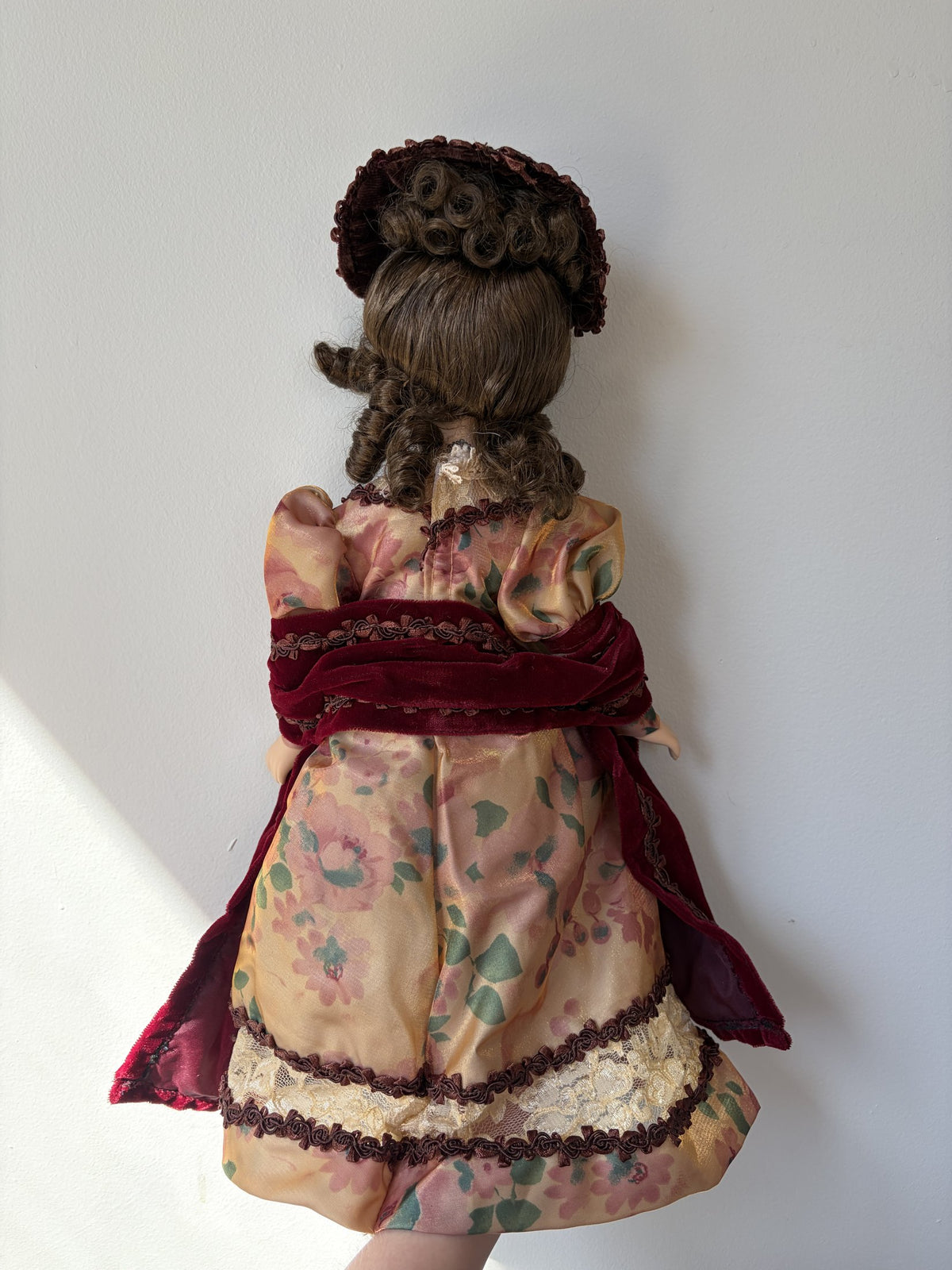 Victorian Style Porcelain Doll 18″ Floral Dress with Hat
