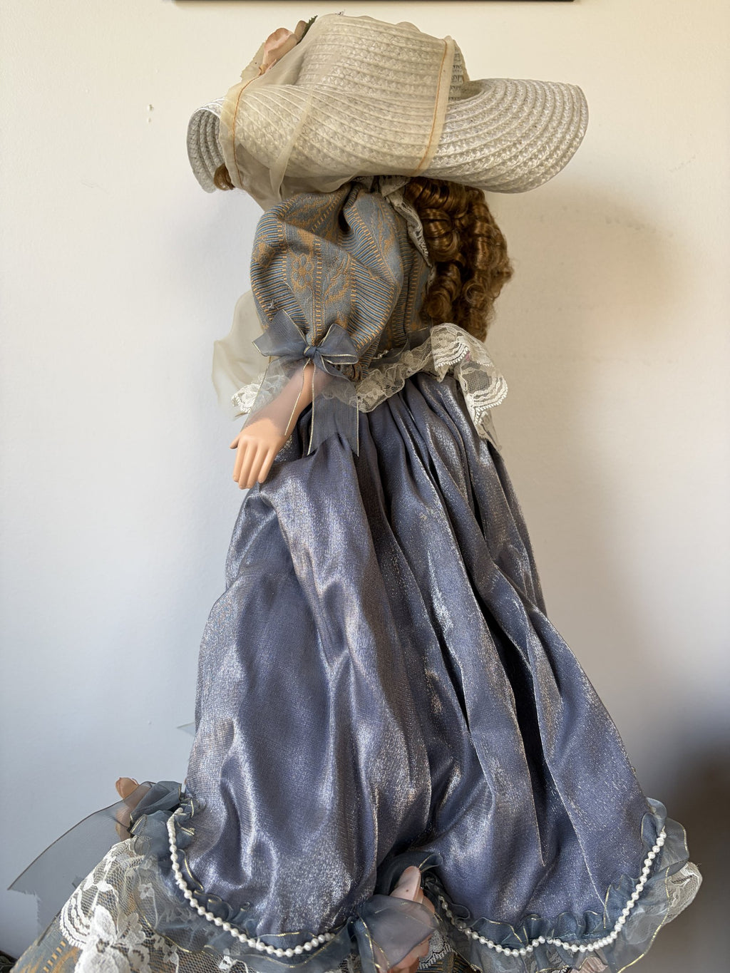 Porcelain Doll with Hat and Lace Dress