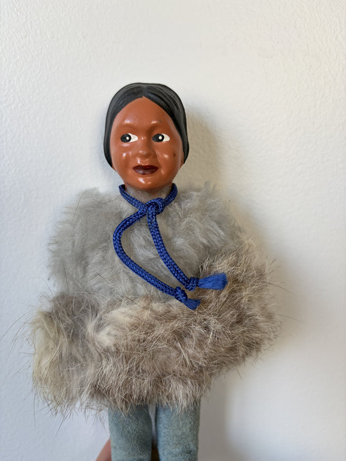 Vintage Inuit Porcelain Doll with Fur Coat 9”