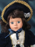 Vintage Porcelain Doll — Navy Velvet Dress & Gold-Trimmed Hat