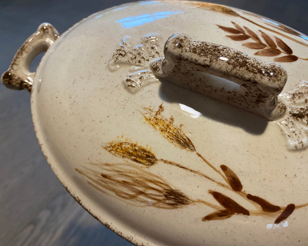 Vintage Ceramic Vegetable Serving Dish with Lid — Hand-Painted Collectible