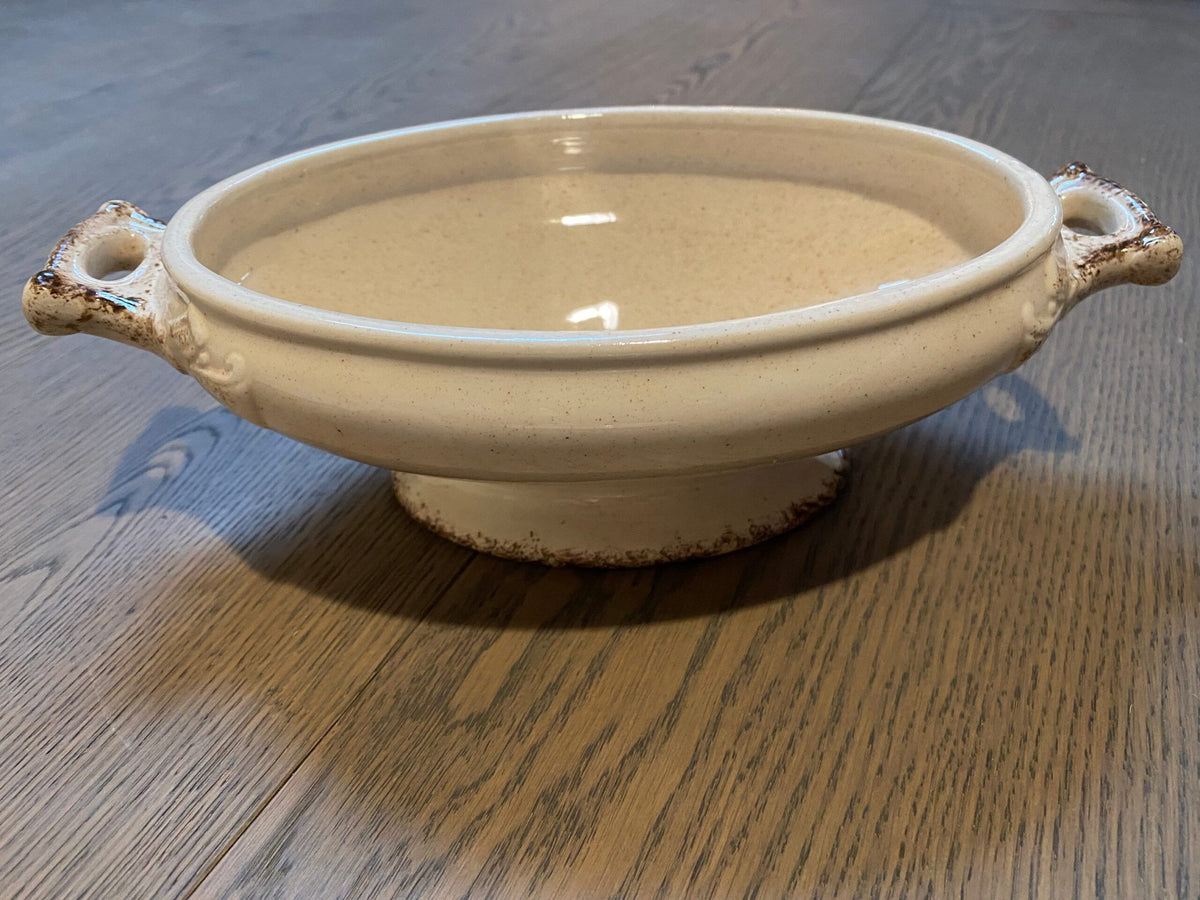 Vintage Stoneware Covered Serving Dish — Hand-Painted Wheat Pattern