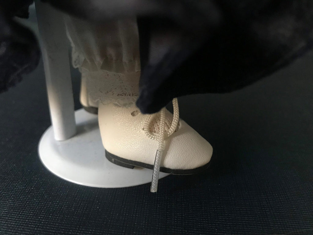 Vintage Porcelain Doll — Navy Velvet Dress & Gold-Trimmed Hat