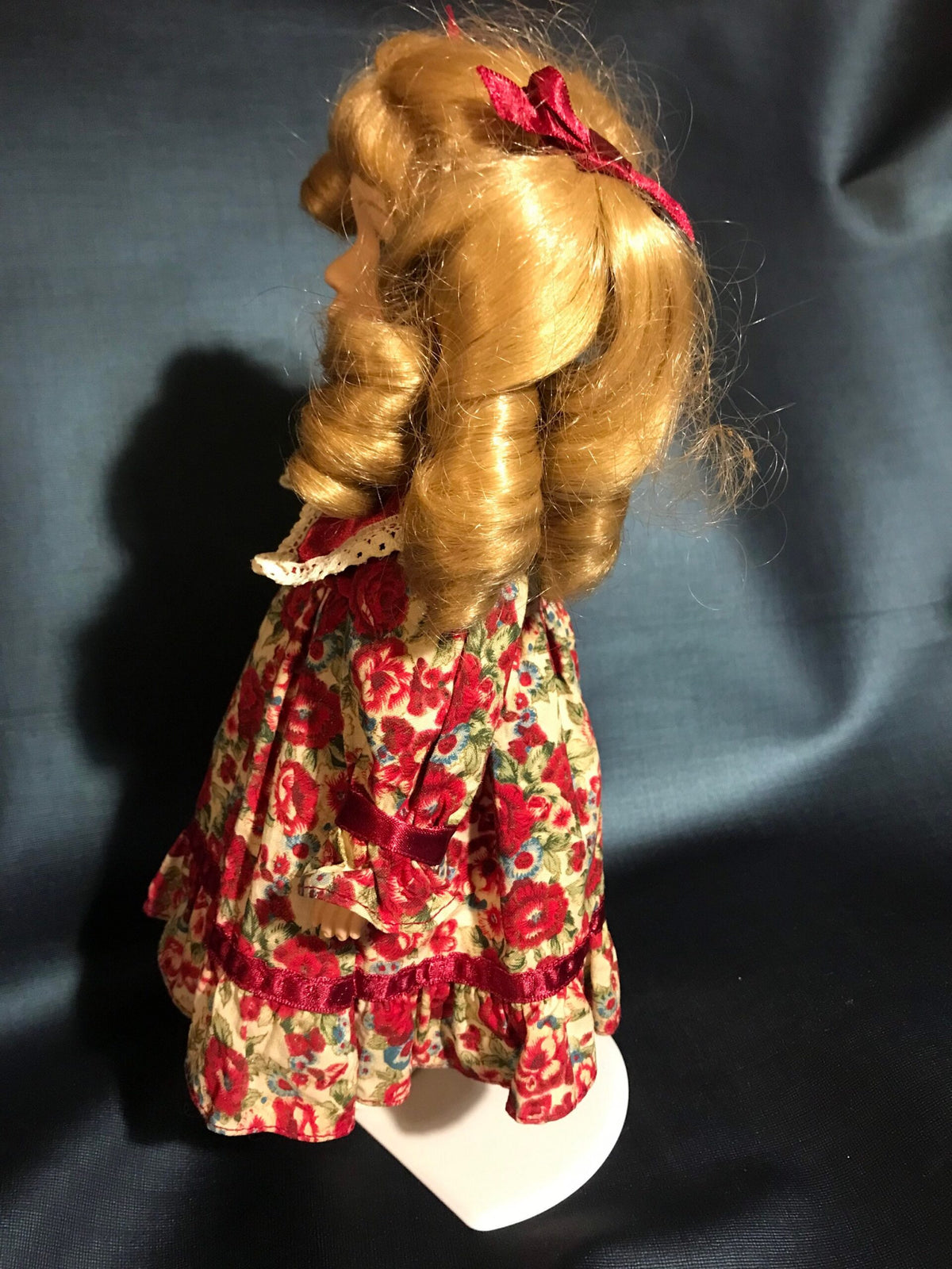 Numbered Vintage Porcelain Doll — Floral Dress with Blonde Curls — 12″