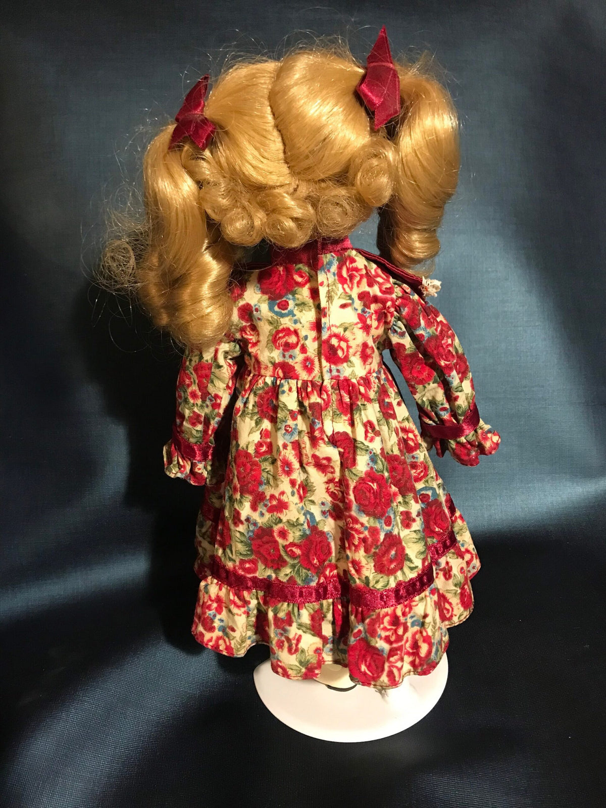 Numbered Vintage Porcelain Doll — Floral Dress with Blonde Curls — 12″