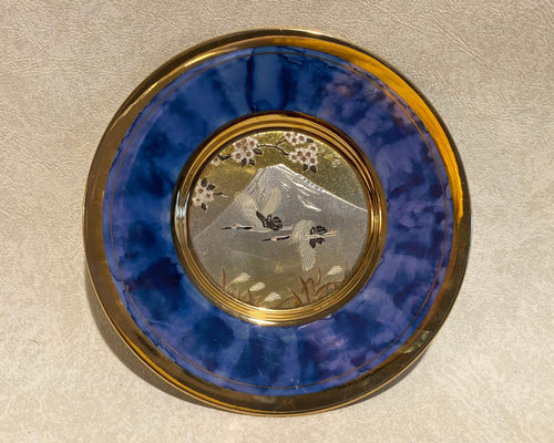 Art of Chokin Japanese Decorative Plate — 24K Gold Edged — Carved Metal — 6″