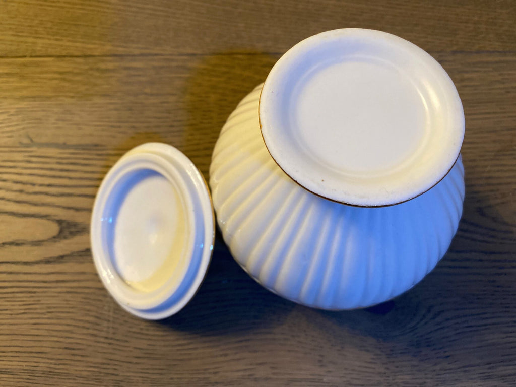 Vintage Porcelain Sugar Bowl with Lid — Cobalt Blue & Gold, Reticulated