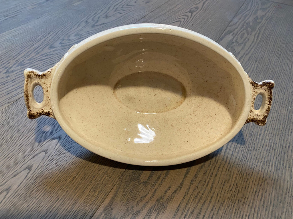 Vintage Stoneware Covered Serving Dish — Hand-Painted Wheat Pattern