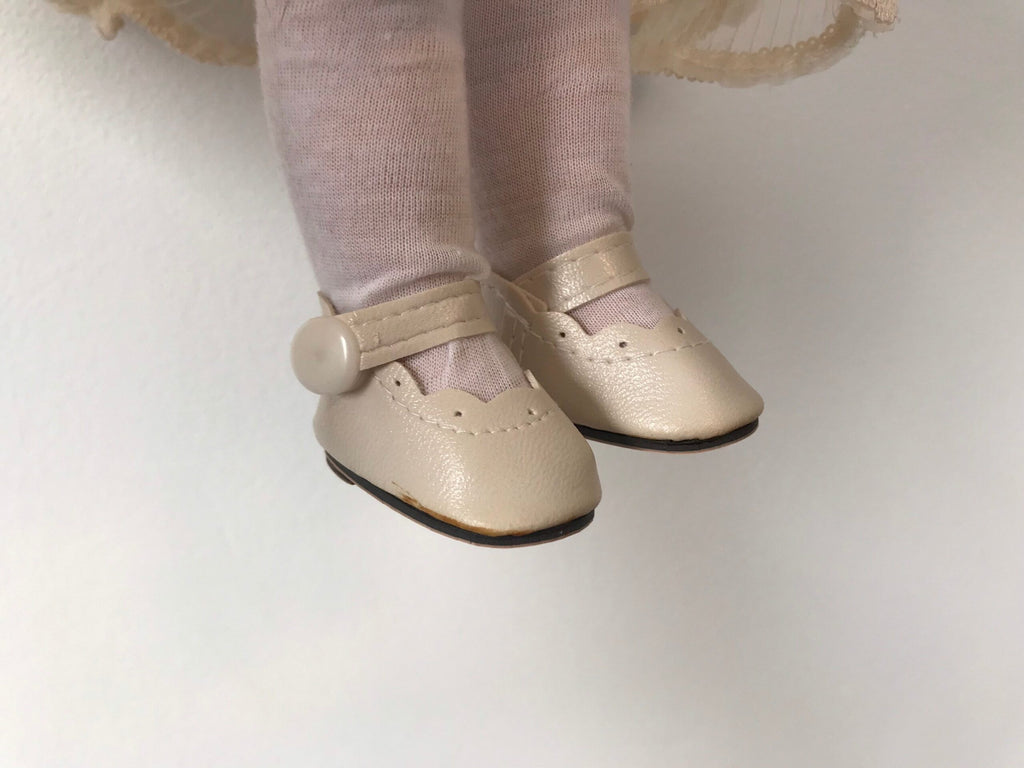 Vintage Porcelain Doll — Cream Lace Gown with Golden Ringlets