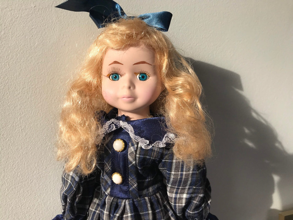 The Princess Collection — Vintage Porcelain Doll — Blue Plaid Dress — 16″