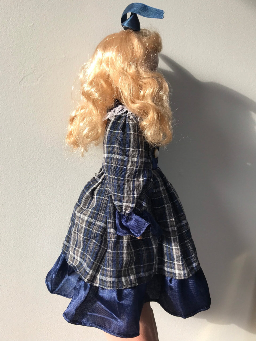 The Princess Collection — Vintage Porcelain Doll — Blue Plaid Dress — 16″