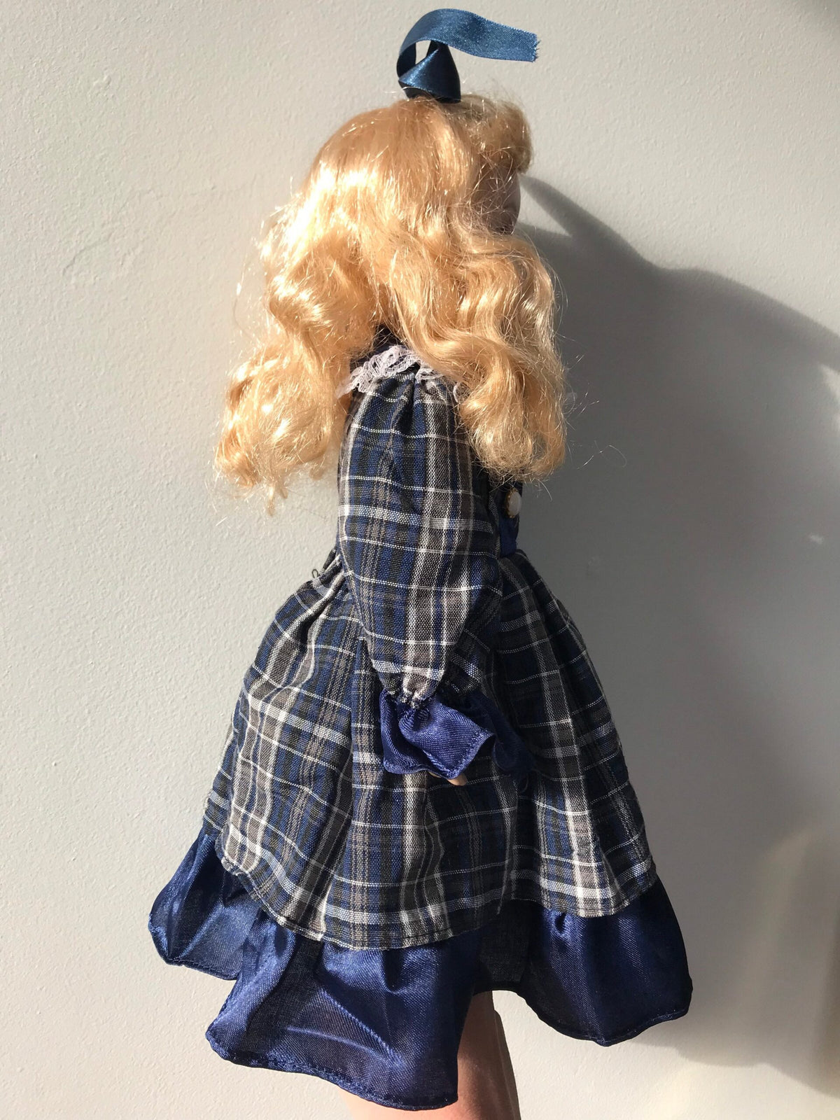 The Princess Collection — Vintage Porcelain Doll — Blue Plaid Dress — 16″