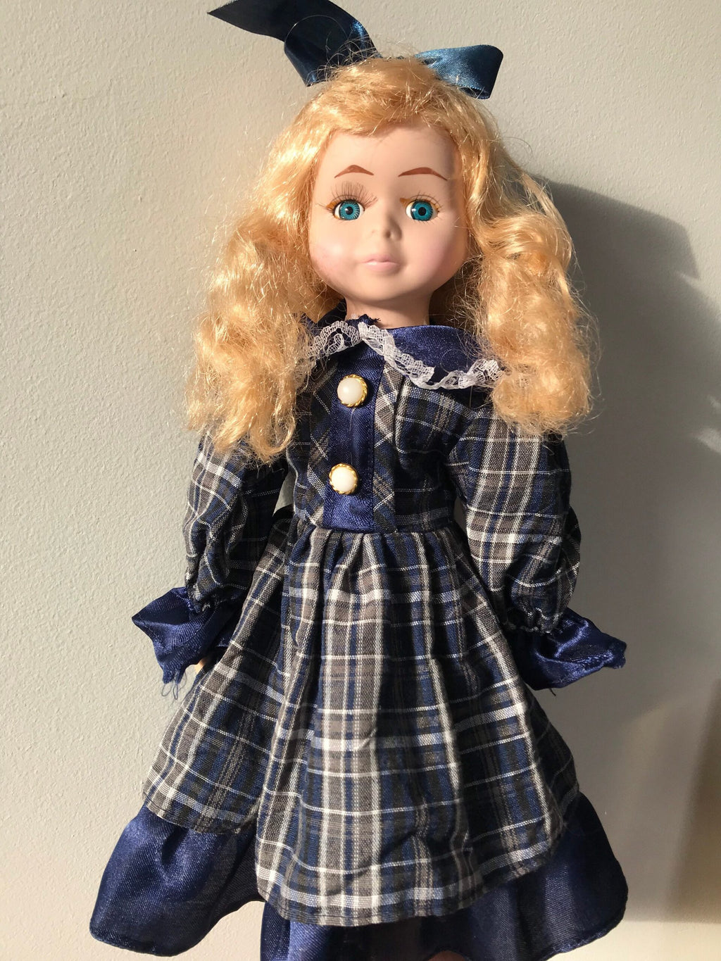 The Princess Collection — Vintage Porcelain Doll — Blue Plaid Dress — 16″