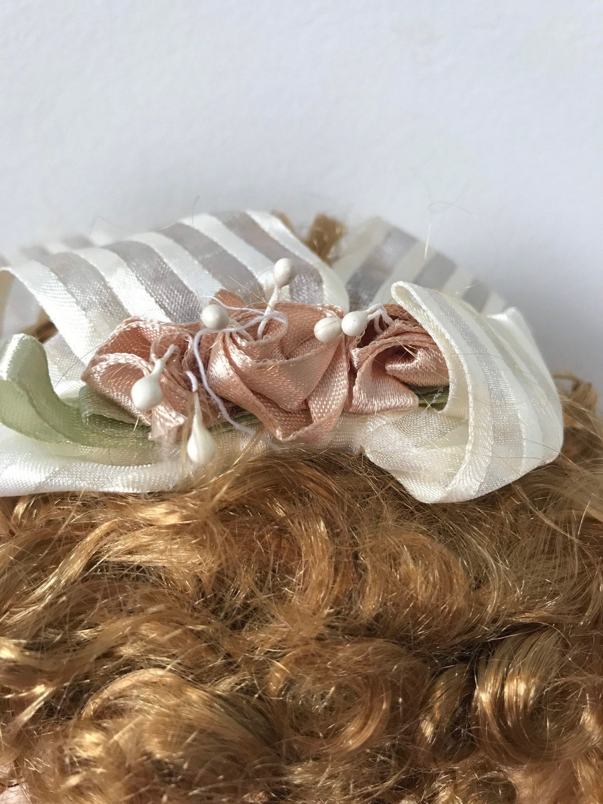 Vintage Porcelain Doll — Cream Lace Gown with Golden Ringlets