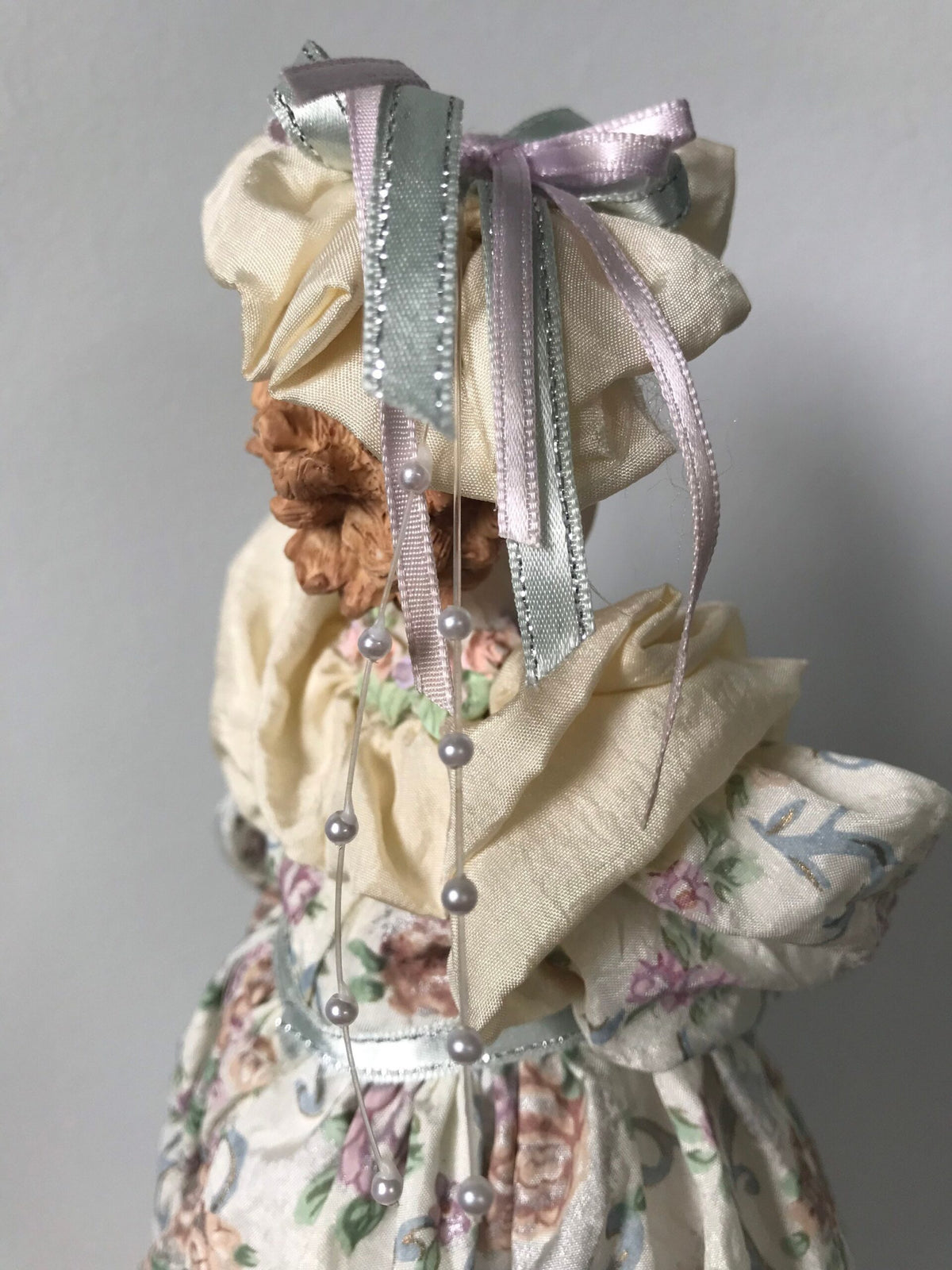 Victorian Lady Porcelain Doll — Floral Tapestry Gown with Parasol