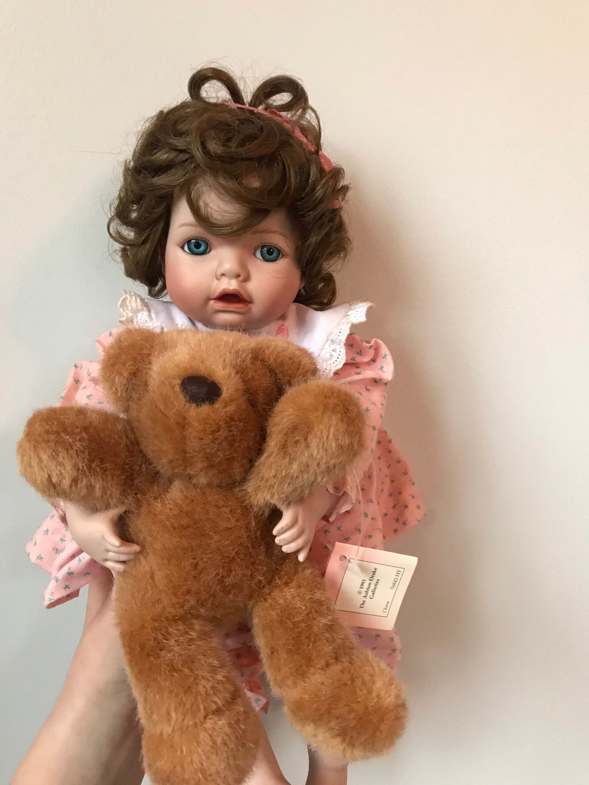 Ashton-Drake “Kaitlyn Wants a Kiss” Porcelain Doll with Teddy Bear