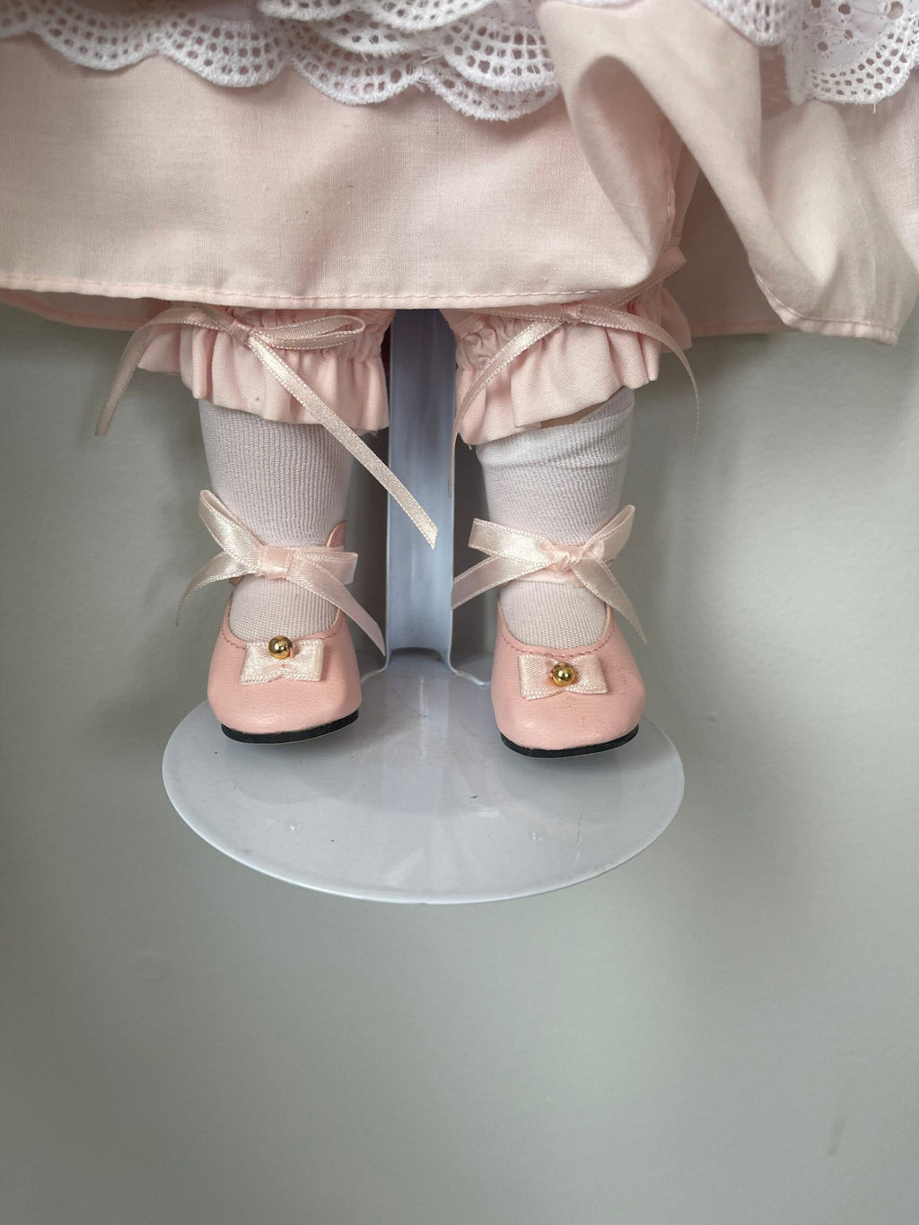 The Hamilton Collection “Heather” Porcelain Doll — Pink Dress with Eyelet Pinafore