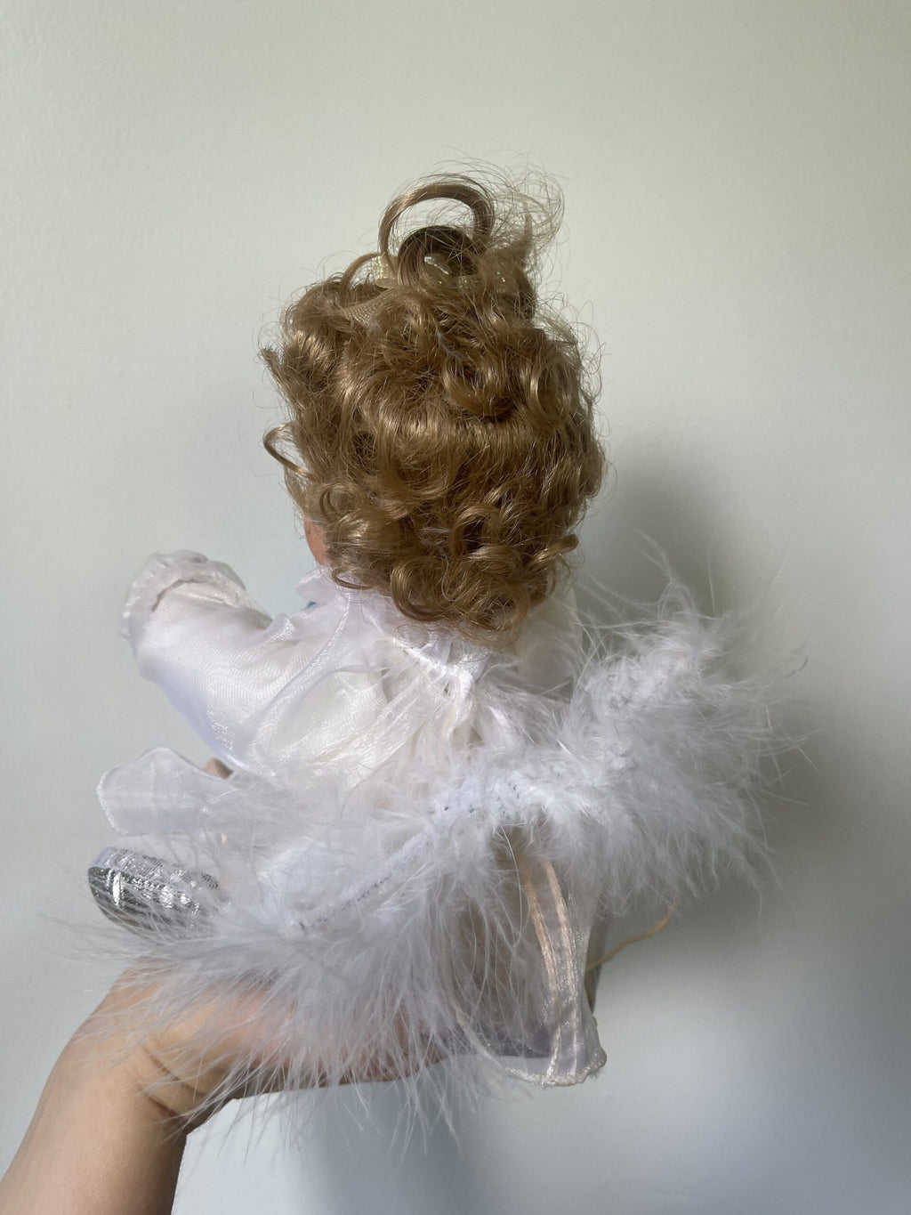 Ashton-Drake Porcelain Angel Baby Doll — White Organza Gown with Blue Pillow