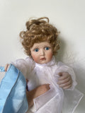Ashton-Drake Porcelain Angel Baby Doll — White Organza Gown with Blue Pillow
