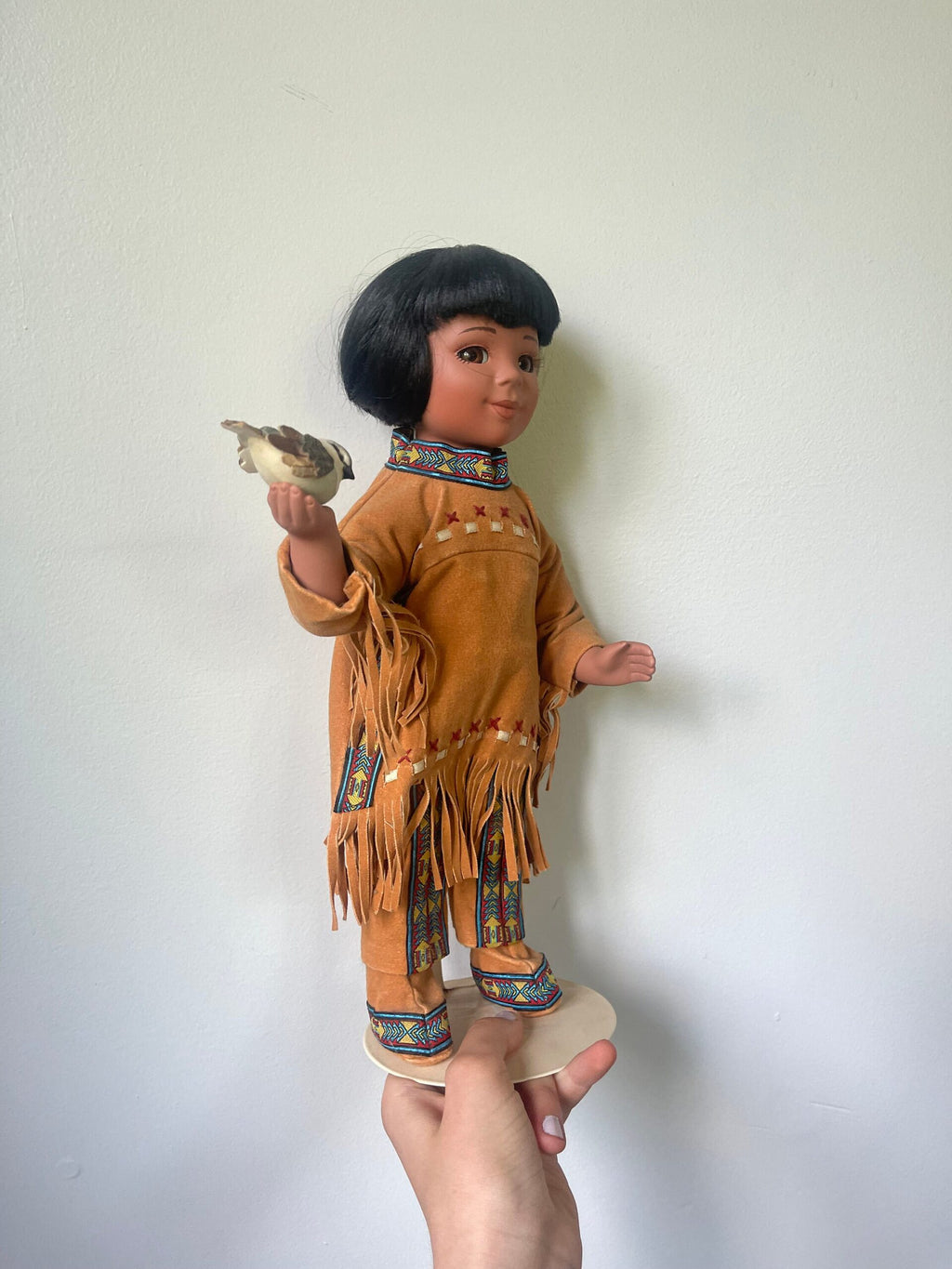 Perillo Native American Porcelain Doll — Boy in Buckskin with Bird