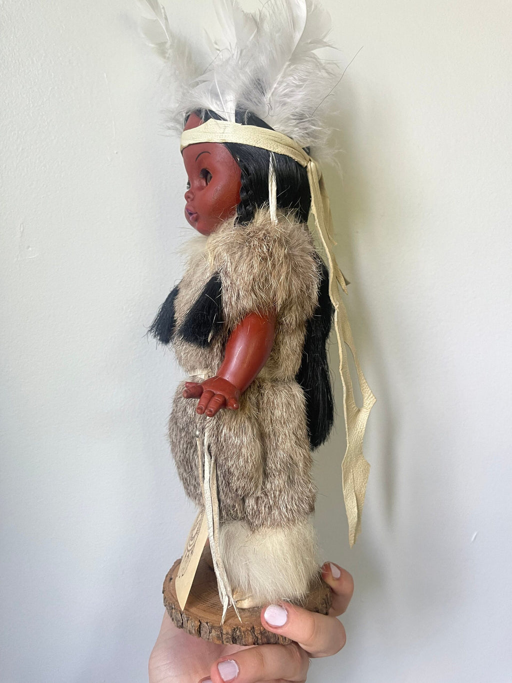 Vintage Native Renaissance Doll — Fur Outfit & Feather Headband