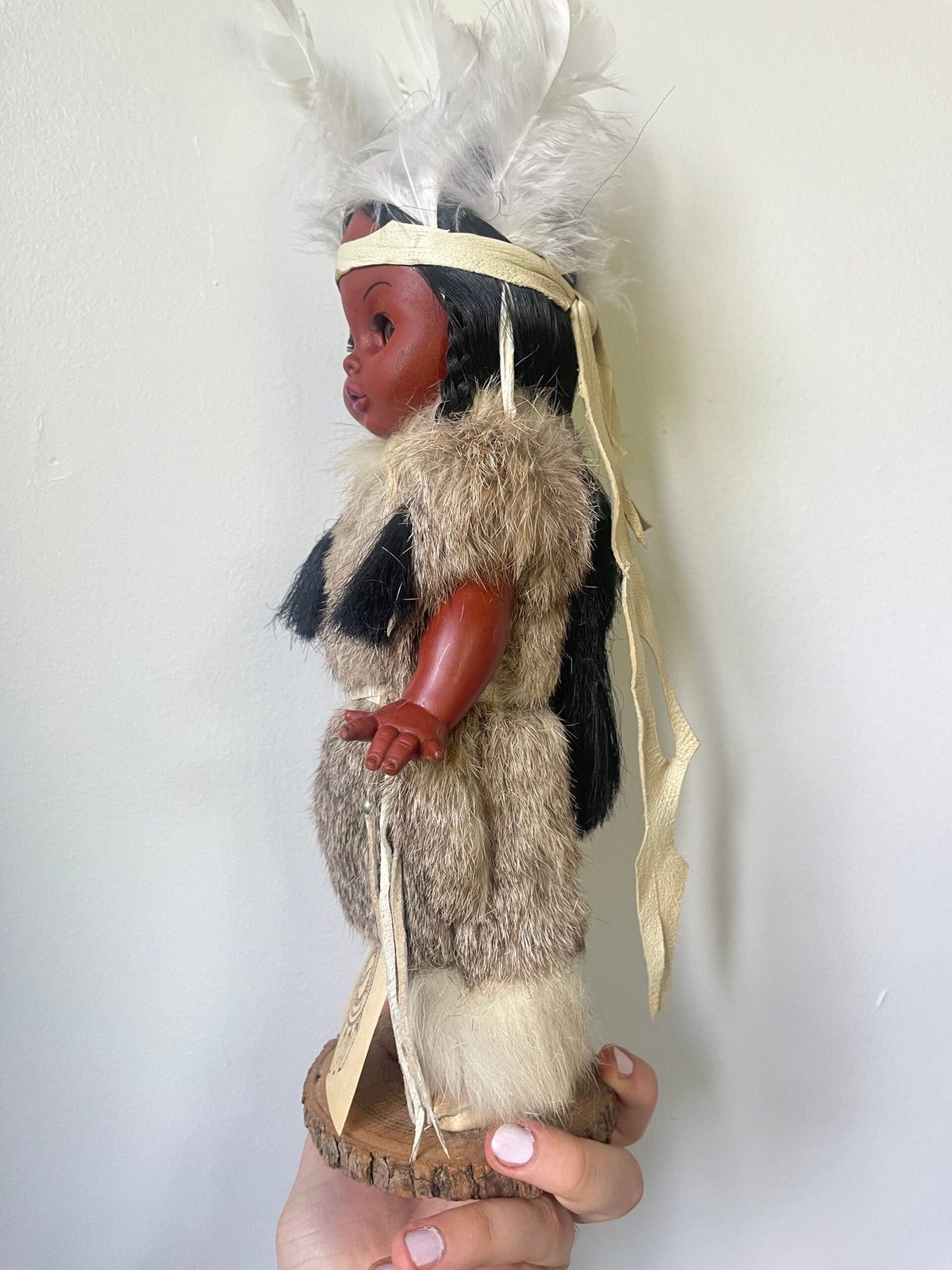 Vintage Native Renaissance Doll — Fur Outfit & Feather Headband