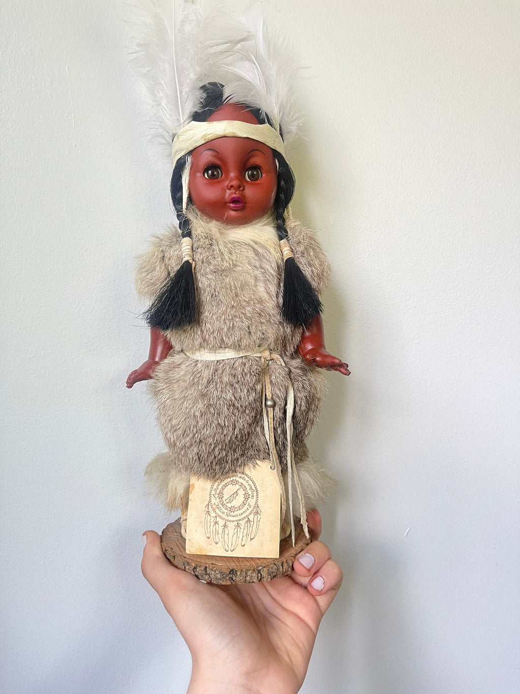 Vintage Native Renaissance Doll — Fur Outfit & Feather Headband