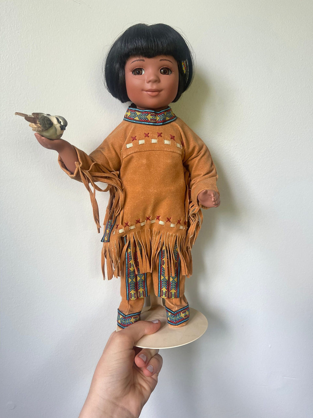 Perillo Native American Porcelain Doll — Boy in Buckskin with Bird
