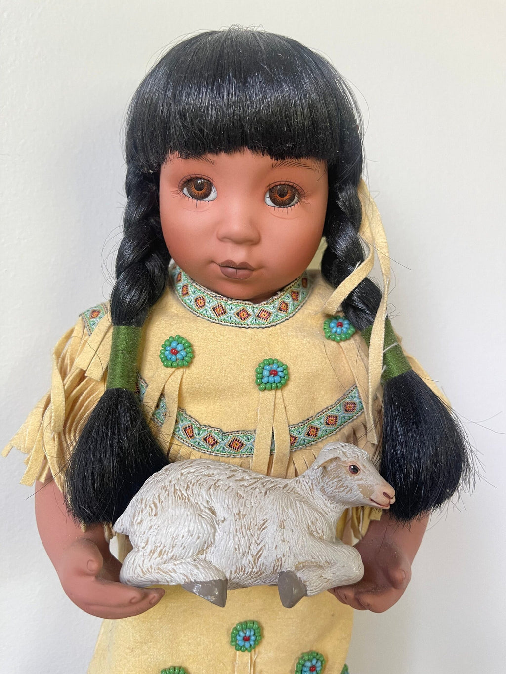 Perillo Artaffects Shepherd Native American Porcelain Doll with Lamb