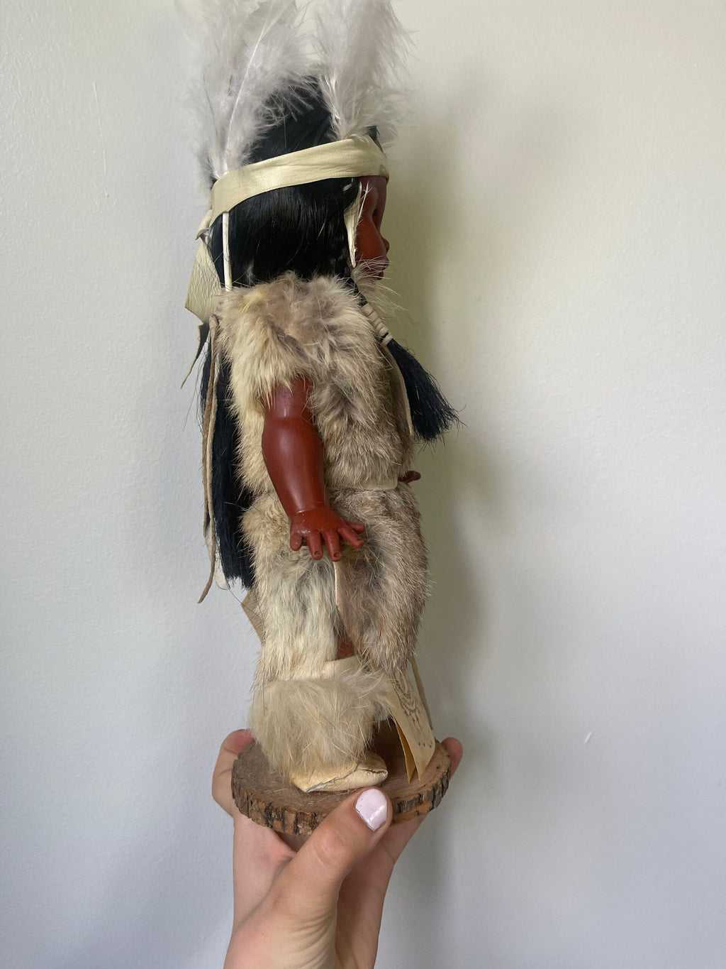 Vintage Native Renaissance Doll — Fur Outfit & Feather Headband