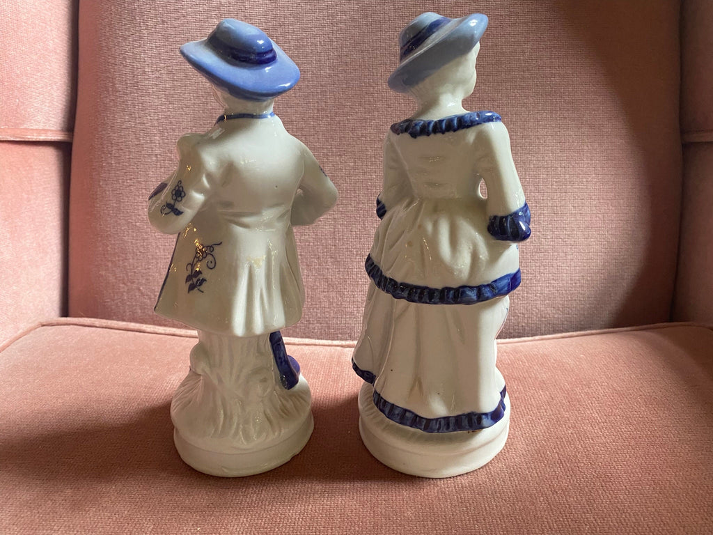 Pair of Vintage Porcelain Musician Figurines — Cobalt Blue & White
