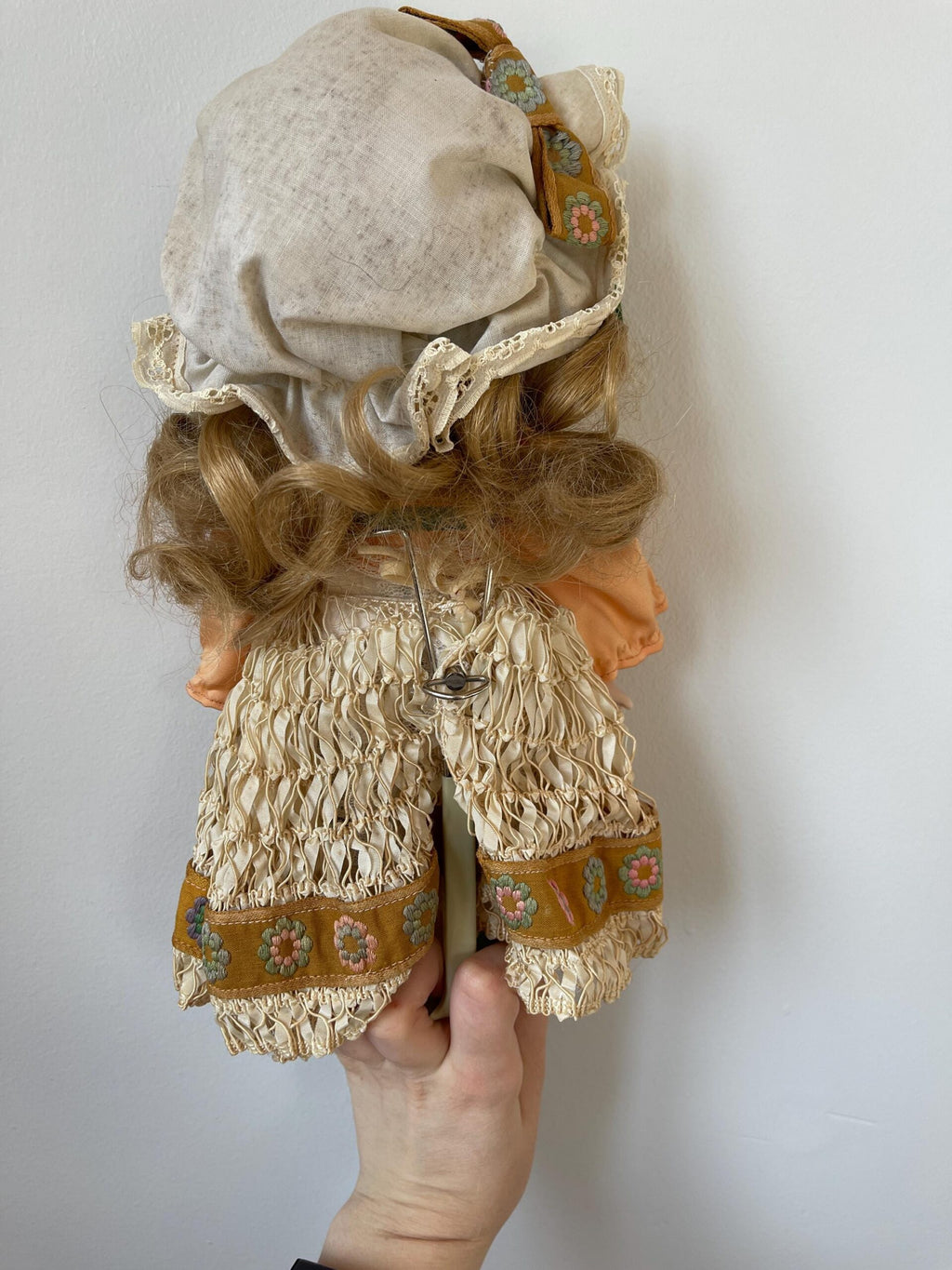 “Make a Circle” Music Box Porcelain Doll — Peach Satin & Lace