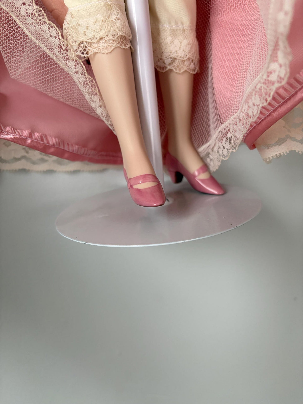 Victorian-Style Vintage Porcelain Doll — Pink & White Dress — 18″