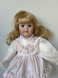 Porcelain Doll Blonde Hair Pink Dress 16″