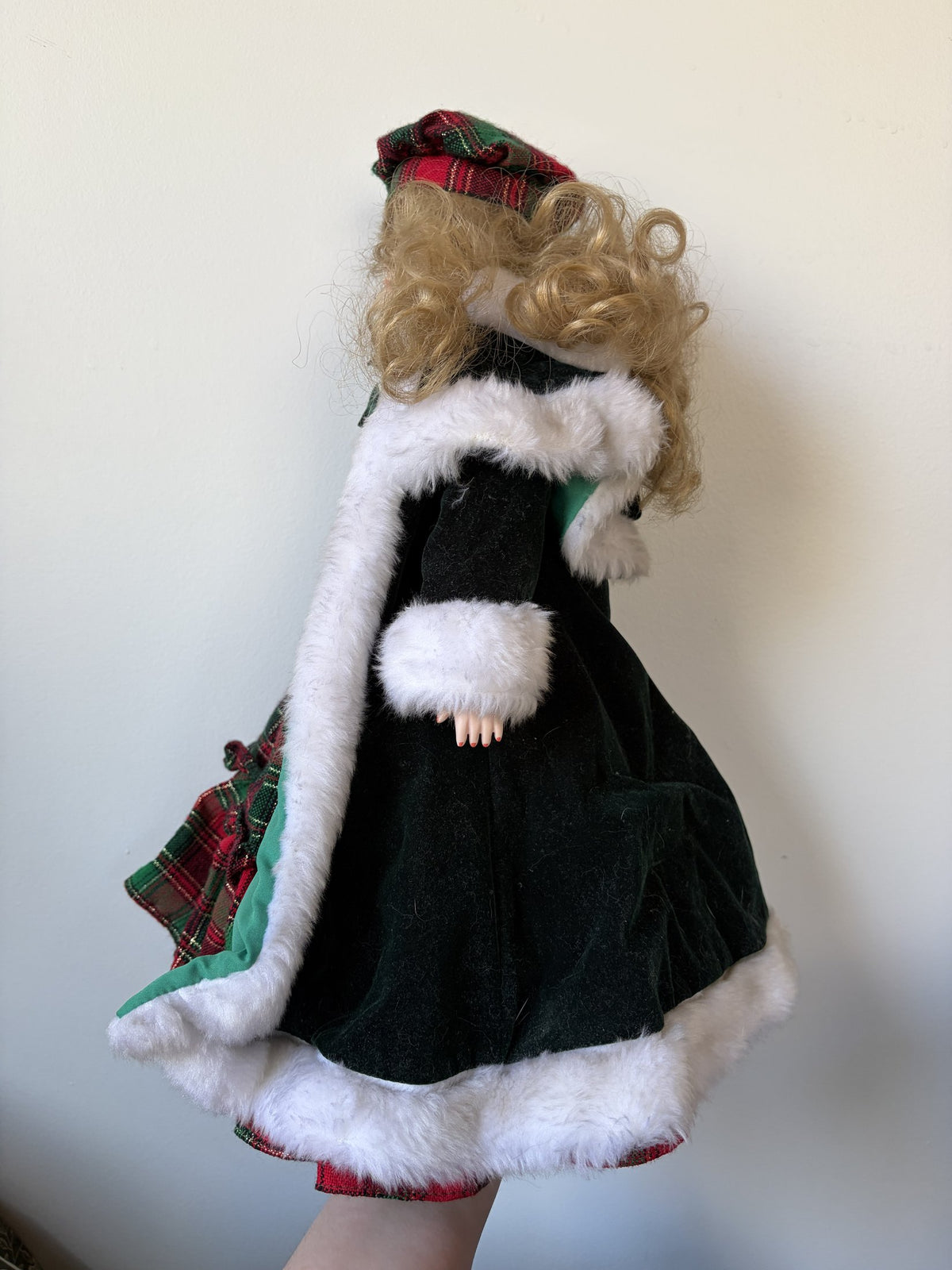 Artisan Limited Edition Porcelain Doll in Green Plaid Christmas Outfit