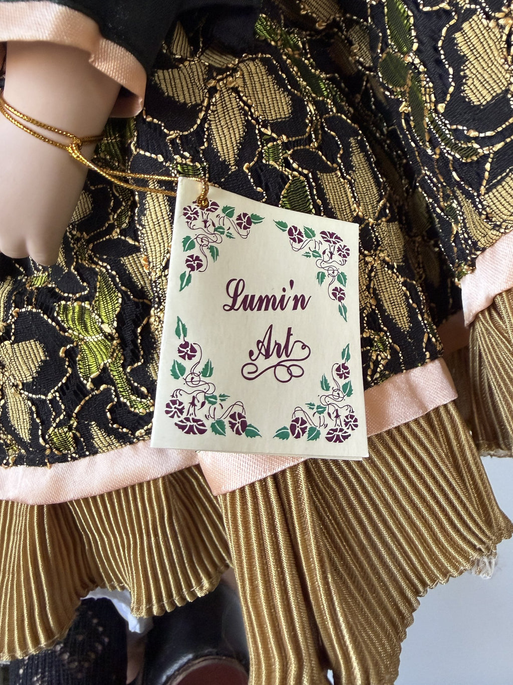 Lumi’n Art Porcelain Doll – Blonde Curls, Green Dress, 16 Inches