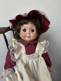 Vintage Porcelain Doll in Maroon Dress with Lace Trim