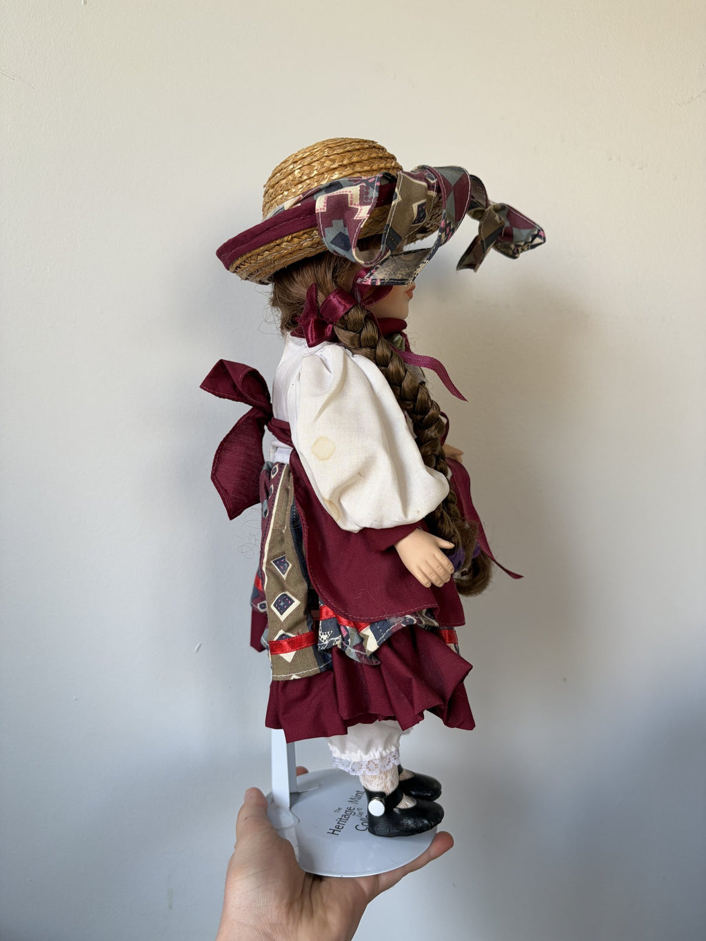 Heritage Mint Porcelain Doll with Braided Hair and Hat